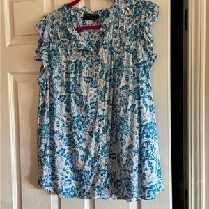 Lane Bryant Blue and White Floral Blouse